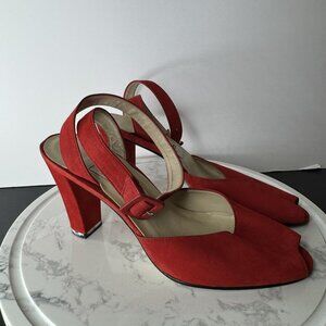 Nine West N-Ashia Vintage Red Leather Peep Toe Slingback‎ Wrap Heels Size 6M